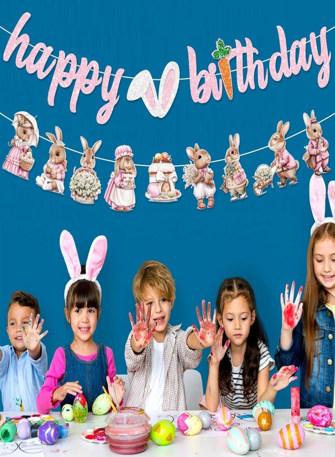 لافتة زينة عيد ميلاد سعيد على شكل أرنب عيد الفصح من FHGG، لافتة وردية لامعة لحفلات عيد الفصح الربيعي - Image 2