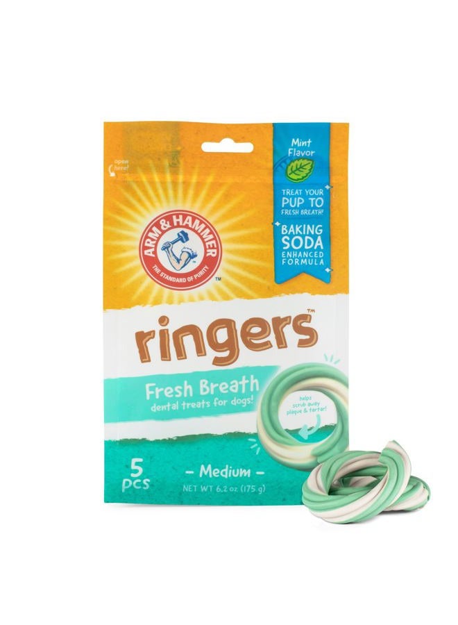 Arm & Hammer for Pets Ringers Dental Treats for Dogs | Dental Chews Fight Bad Dog Breath, Plaque & Tartar Without Brushing | Fresh Mint Flavor, 5 Count - Image 1