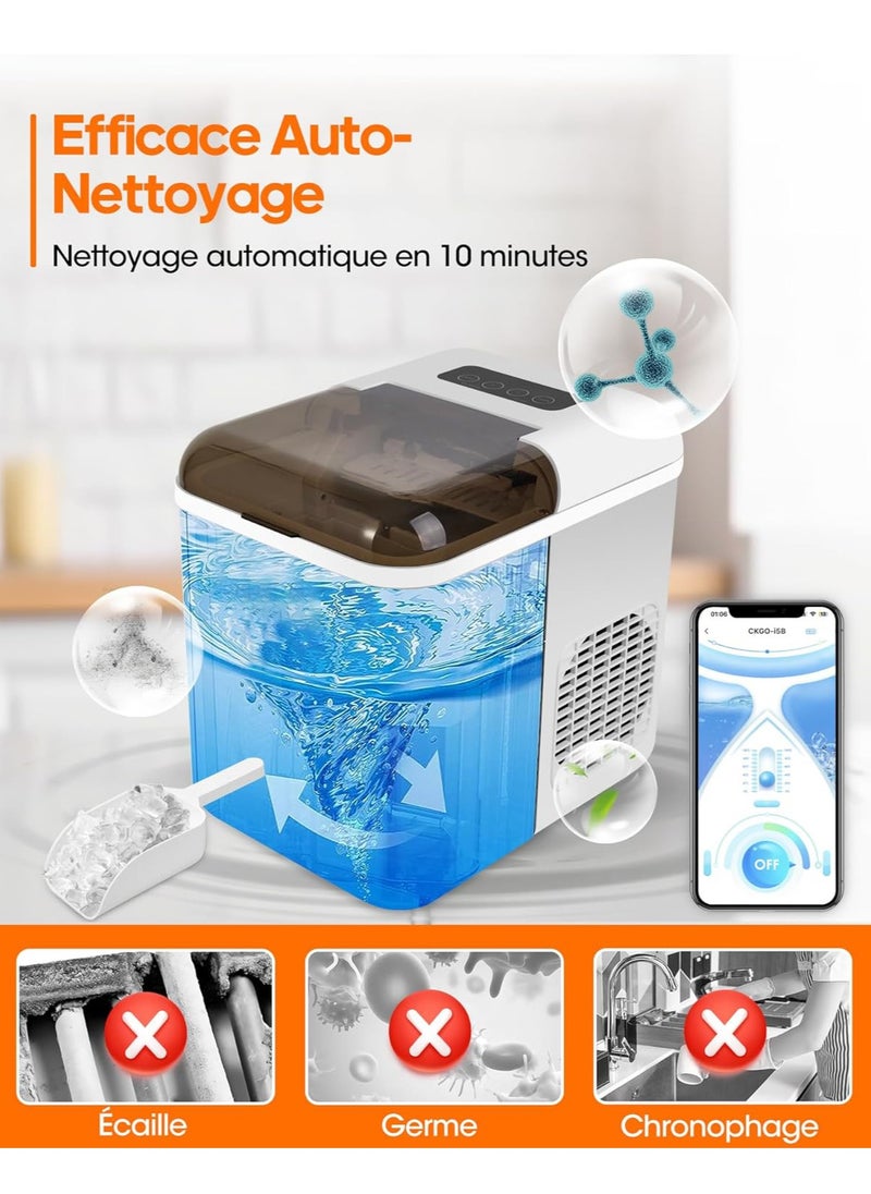 Generic - Ice Machine Countertop, Smart WIFI Mobile Phone Control, Portable Small Ice Machine With Automatic Cleaning Function, Can Make 9 Ice Cubes In 6 Minutes, Suitable For Home, Kitchen, Party (1.3L-White) - Image 1