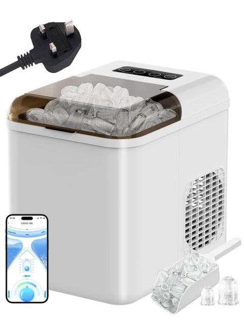 Ice Machine Countertop, Smart WIFI Mobile Phone Control, Portable Small Ice Machine With Automatic Cleaning Function, Can Make 9 Ice Cubes In 6 Minutes, Suitable For Home, Kitchen, Party (1.3L-White)