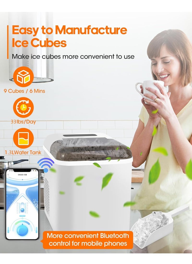 Generic - Ice Machine Countertop, Smart WIFI Mobile Phone Control, Portable Small Ice Machine With Automatic Cleaning Function, Can Make 9 Ice Cubes In 6 Minutes, Suitable For Home, Kitchen, Party (1.3L-White) - Image 1