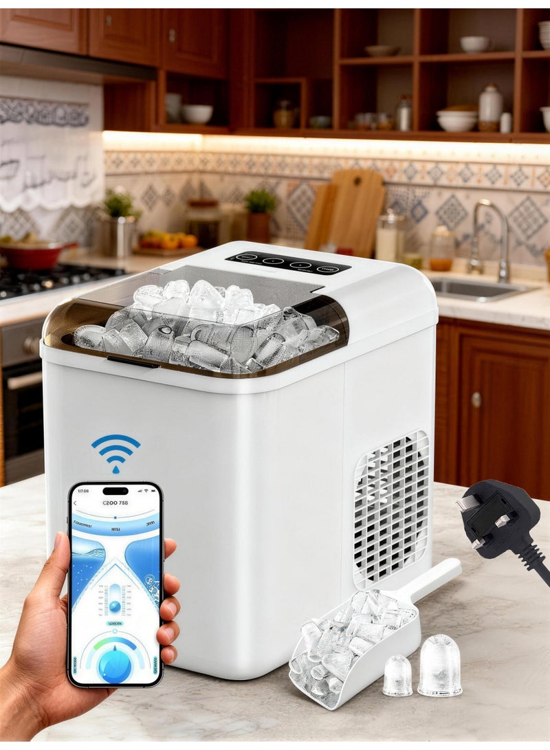 CKGO Ice Maker, Smart WIFI Mobile Phone Control, Portable Small Ice maker Machine With Automatic Cleaning Function, Can Make 9 Ice Cubes In 6 Minutes, Suitable For Home, Kitchen, Party (1.3L-White) - Image 1