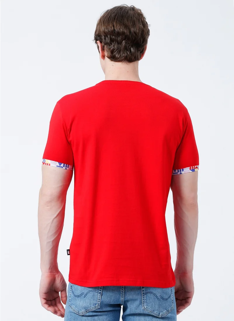 باد بير O Neck Regular Fit Printed Red Men's T-Shirt - 22.01.07.020_Flag Pocket
