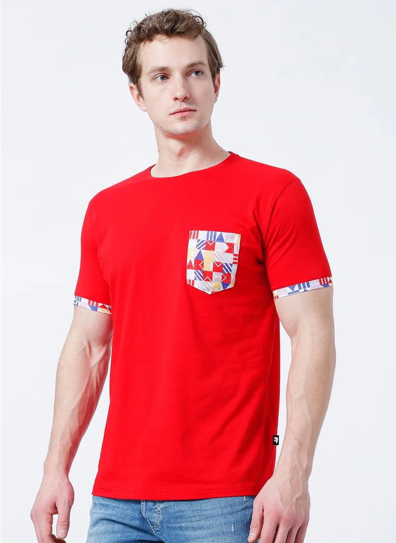 باد بير O Neck Regular Fit Printed Red Men's T-Shirt - 22.01.07.020_Flag Pocket