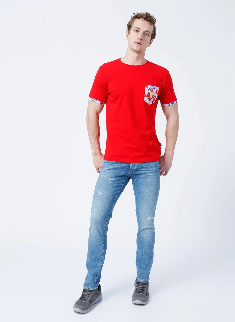 باد بير O Neck Regular Fit Printed Red Men's T-Shirt - 22.01.07.020_Flag Pocket