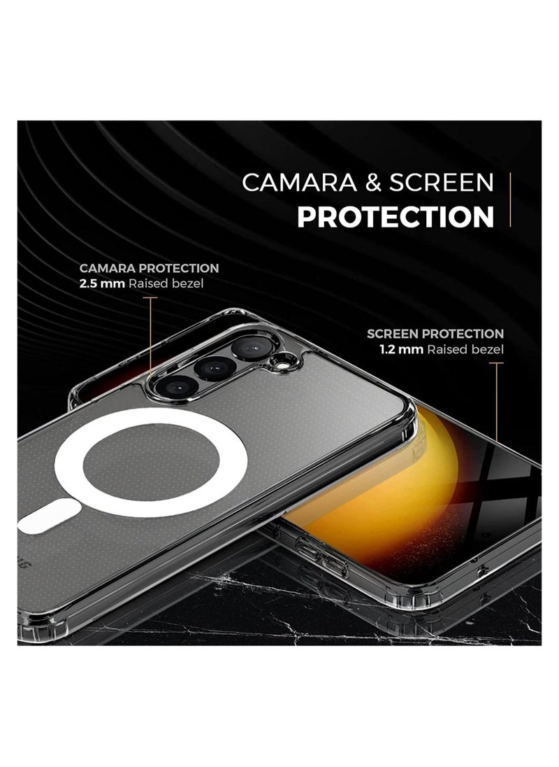 Raxoom Samsung Galaxy S23 Clear Magnetic Cover | Mag Safe Compatible | Clear Hard Back Case | Shockproof Silicone Frame Edge Bumper | Slim Transparent Case  - Image 2