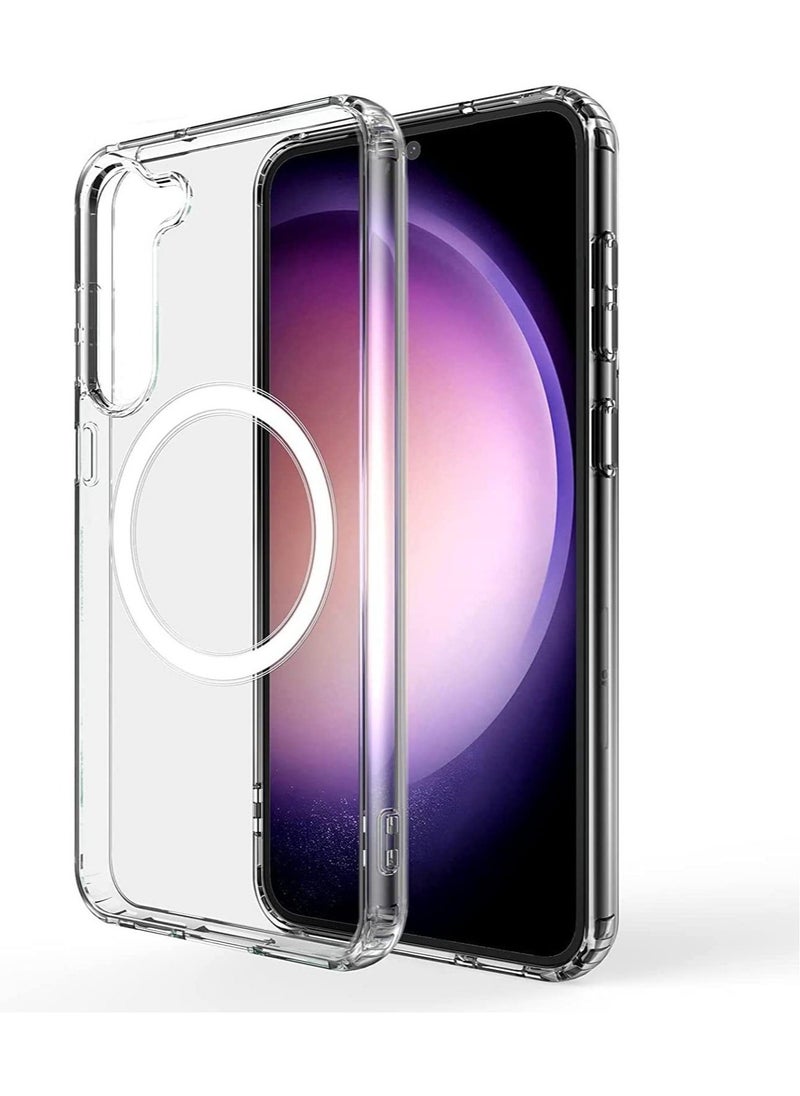 Raxoom Samsung Galaxy S23 Clear Magnetic Cover | Mag Safe Compatible | Clear Hard Back Case | Shockproof Silicone Frame Edge Bumper | Slim Transparent Case  - Image 1