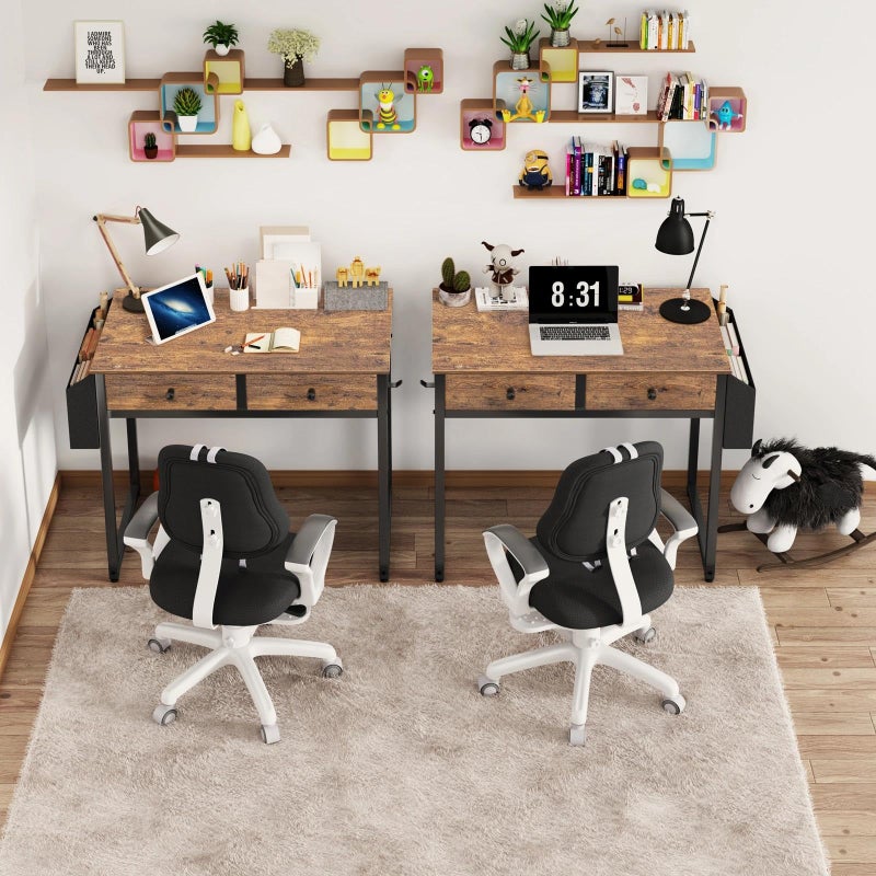 Lufeiya Small Computer Desk with 2 Drawers for Bedroom, 31 Inch Home Office Desk with Storage Fabric Drawer and Bag, Study Writing Table for Small Spaces, Rustic Brown - Image 4