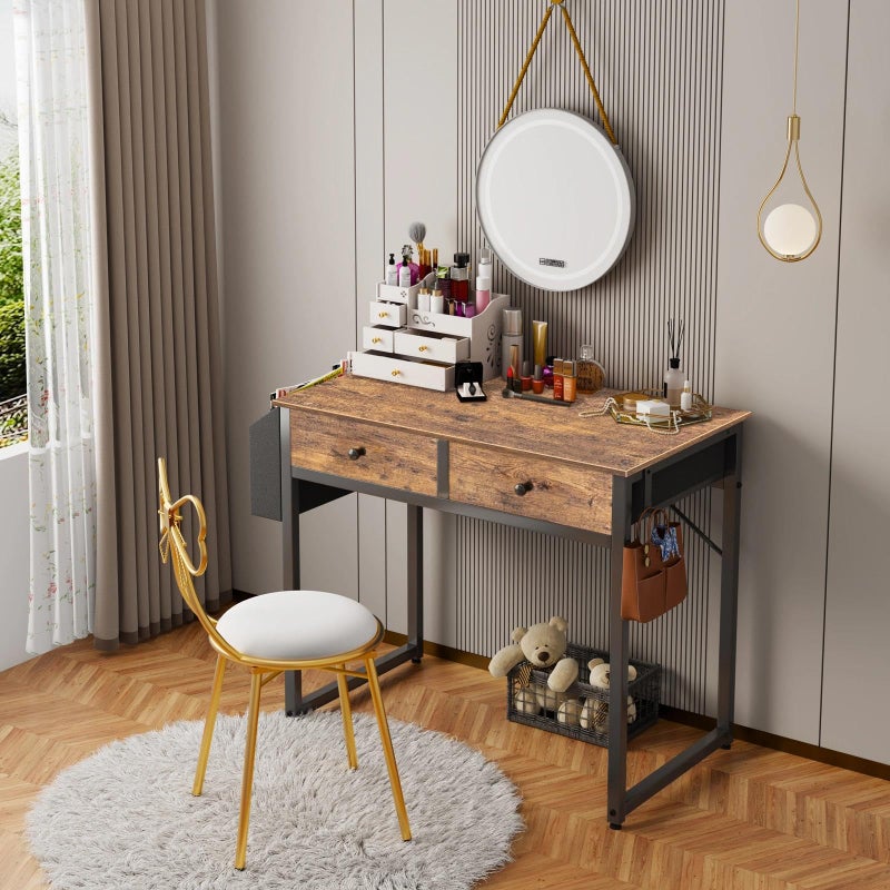 Lufeiya Small Computer Desk with 2 Drawers for Bedroom, 31 Inch Home Office Desk with Storage Fabric Drawer and Bag, Study Writing Table for Small Spaces, Rustic Brown - Image 5