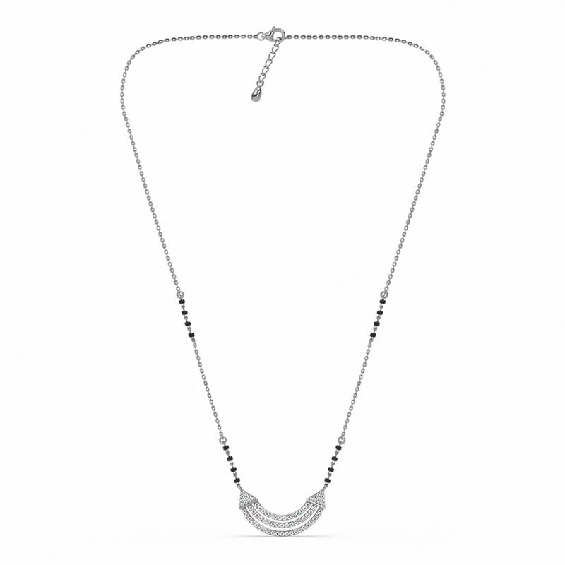 Clara 925 Sterling Silver Urja Mangalsutra Tanmaniya Pendant With Black Beads Chain | Platinum Plated, Swiss Zirconia |Gift for Wife - Image 4