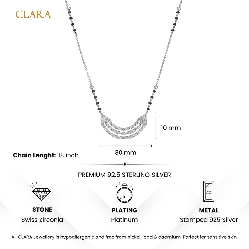 Clara 925 Sterling Silver Urja Mangalsutra Tanmaniya Pendant With Black Beads Chain | Platinum Plated, Swiss Zirconia |Gift for Wife - Image 5