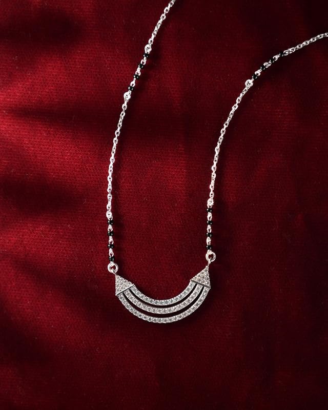 Clara 925 Sterling Silver Urja Mangalsutra Tanmaniya Pendant With Black Beads Chain | Platinum Plated, Swiss Zirconia |Gift for Wife - Image 2