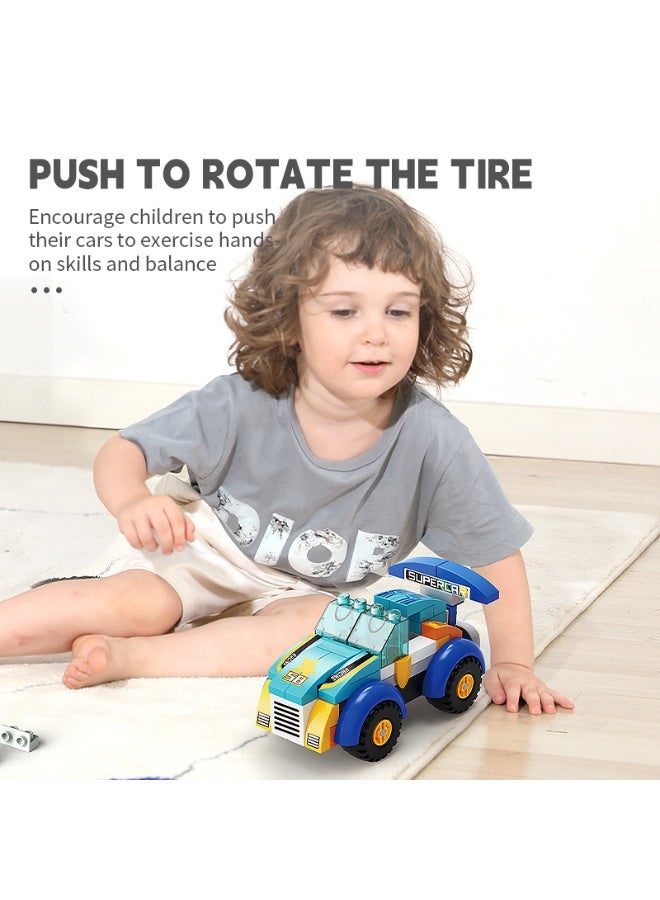 FEELO مجموعة كتل البناء لسيارة السباق الحضرية FEELO للأطفال | 64 قطعة | لعبة بناء سيارة كبيرة مع إطارات مزخرفة | بناء ولعب سيارة سباق للأولاد والبنات | للأعمار من 3 سنوات فما فوق - Image 2