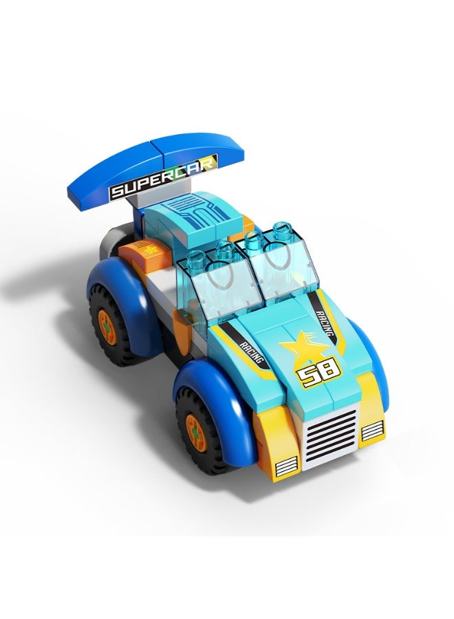 FEELO مجموعة كتل البناء لسيارة السباق الحضرية FEELO للأطفال | 64 قطعة | لعبة بناء سيارة كبيرة مع إطارات مزخرفة | بناء ولعب سيارة سباق للأولاد والبنات | للأعمار من 3 سنوات فما فوق - Image 4