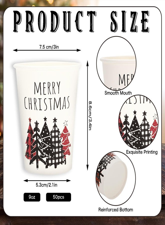 Whaline 50Pcs Christmas Disposable Cups Red and Black Buffalo Plaid Xmas Tree Paper Cups Rustic Winter Holiday Party Supplies for Juice Coffee Hot Cold Beverage Drinks, 9oz - Image 2