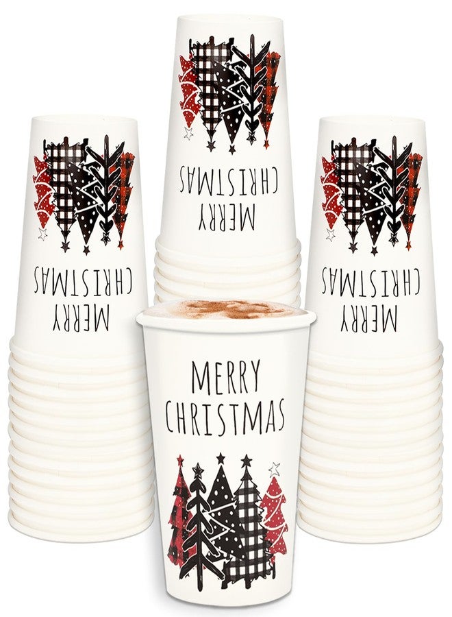 Whaline 50Pcs Christmas Disposable Cups Red and Black Buffalo Plaid Xmas Tree Paper Cups Rustic Winter Holiday Party Supplies for Juice Coffee Hot Cold Beverage Drinks, 9oz - Image 1