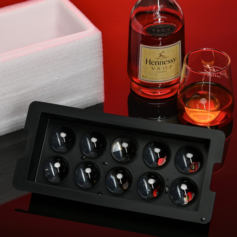 Jell-Cell Sphere Clear Ice Cube Maker - Crystal Clear 1.7 Inch Ice Ball Silicone Tray,10 Round Ice Cubes Mold for Whiskey and Cocktail - Image 2