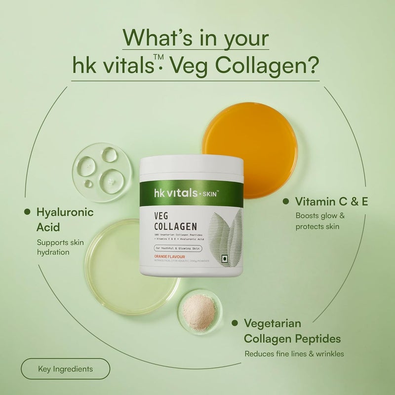 HK Vitals مسحوق مكمل الكولاجين النباتي من إتش كيه فيتالز (برتقال، 200 غرام) | - Image 3