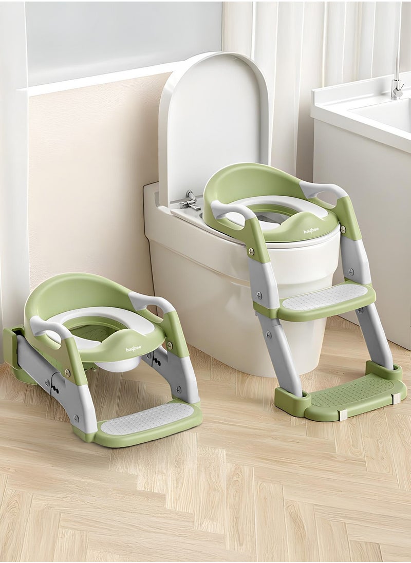 BAYBEE 3 in 1 Wobble Western Toilet Kids Potty Training Seat for Baby with Ladder & 6-Level Height Adjustable | Foldable Baby Potty Seat with Removable Bowl | Kids Toilet Seat | Potty Seat for Kids 1 to 8 years Green  - Image 1