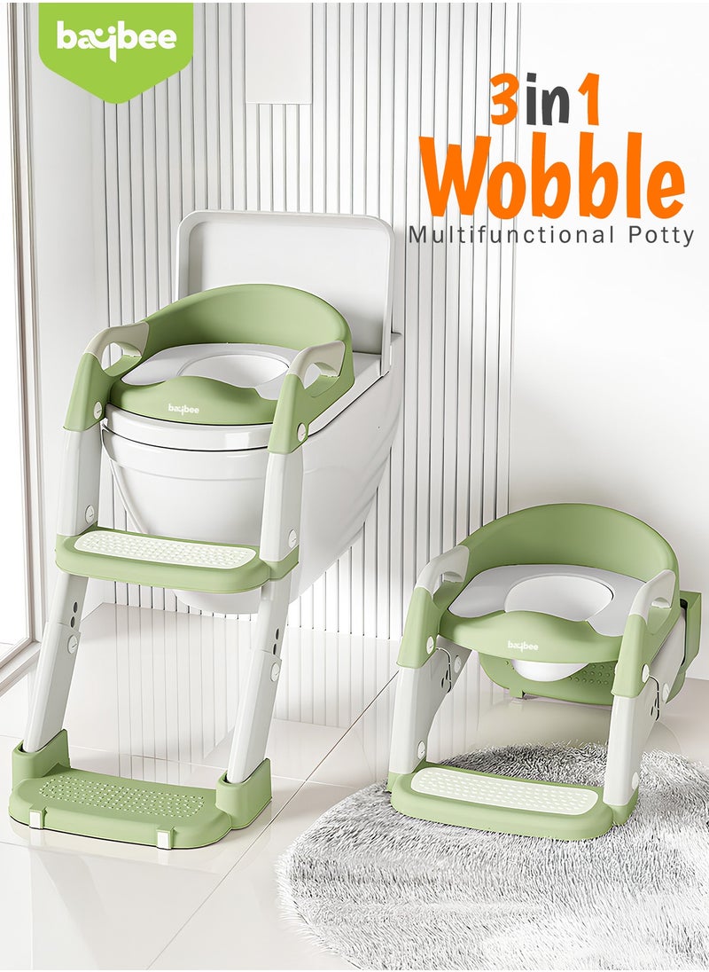 BAYBEE 3 in 1 Wobble Western Toilet Kids Potty Training Seat for Baby with Ladder & 6-Level Height Adjustable | Foldable Baby Potty Seat with Removable Bowl | Kids Toilet Seat | Potty Seat for Kids 1 to 8 years Green  - Image 3