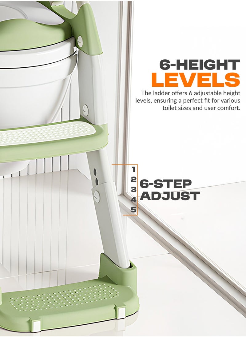BAYBEE 3 in 1 Wobble Western Toilet Kids Potty Training Seat for Baby with Ladder & 6-Level Height Adjustable | Foldable Baby Potty Seat with Removable Bowl | Kids Toilet Seat | Potty Seat for Kids 1 to 8 years Green  - Image 4