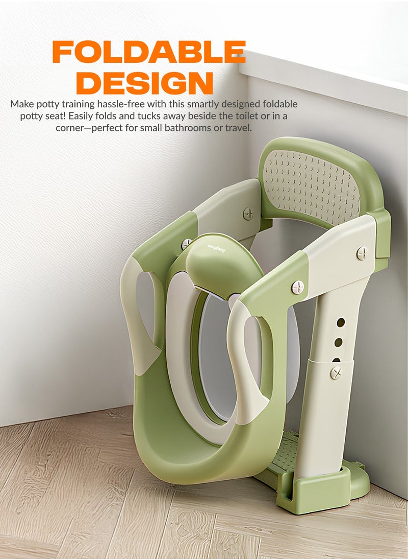 BAYBEE 3 in 1 Wobble Western Toilet Kids Potty Training Seat for Baby with Ladder & 6-Level Height Adjustable | Foldable Baby Potty Seat with Removable Bowl | Kids Toilet Seat | Potty Seat for Kids 1 to 8 years Green  - Image 5