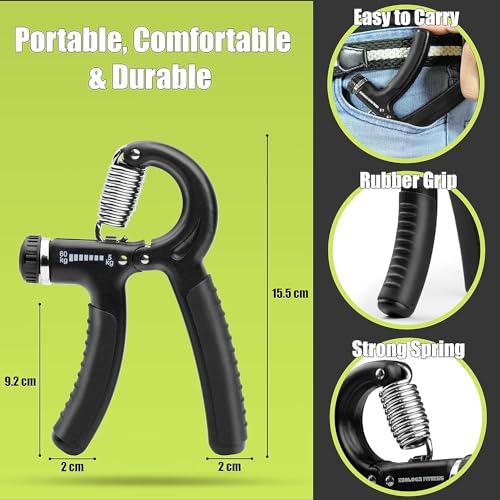 AMIFIT Fitness Grip Strength Trainer 5kg-60kg | Non Slip Hand Grip Strengthener with Stainless Steel Spring for Improving Hand, Finger, and Forearm Strength (Black) - Image 3