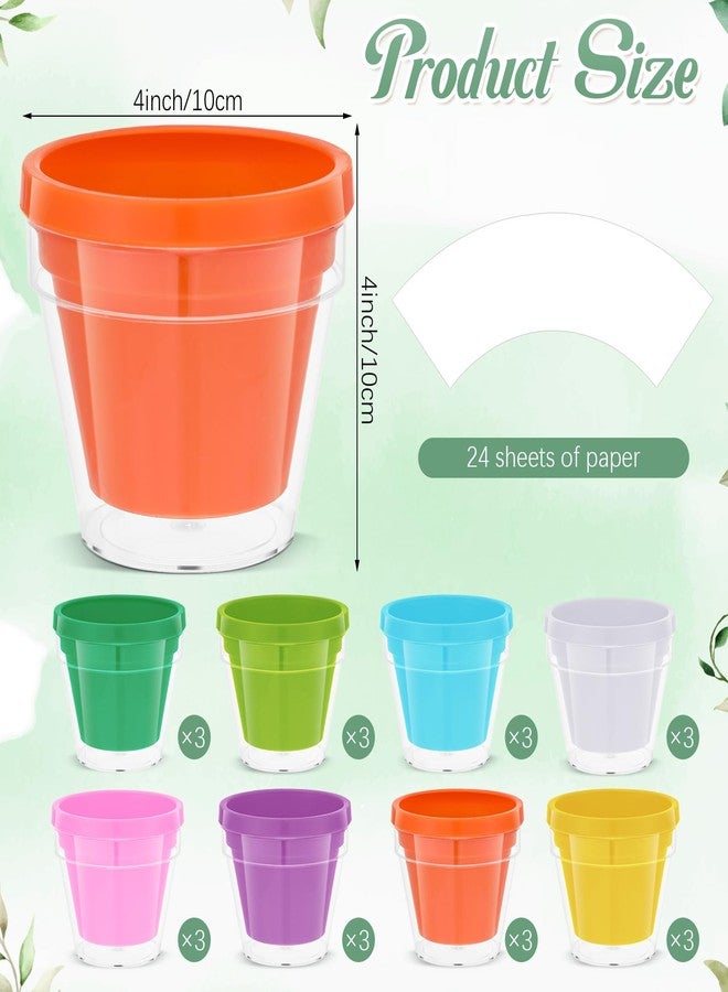 Meanplan 24 Sets Spring DIY Flower Pot Crafts Bulk Color Your Own Flower Pot 4 Inch Spring Planters Decorate Kit for Adults Activities - Image 2
