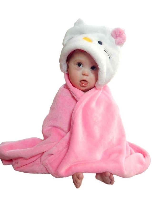 bozemanbabycompany Hooded Toddler Blanket | Plush Soft Animal Baby or Infant Hoodie Blankie 36x27 + Hood (Light Pink) - Image 1