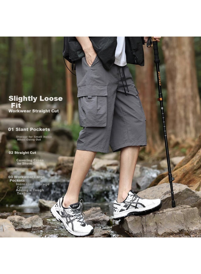 Vancamel Men's Summer Thin Ice Silk Quick-drying Seven-point Shorts Outdoor Loose Breathable Sports Pants Deep Gray M - Image 1