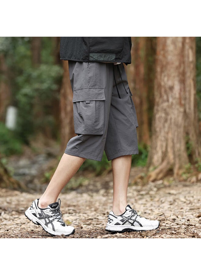 Vancamel Men's Summer Thin Ice Silk Quick-drying Seven-point Shorts Outdoor Loose Breathable Sports Pants Deep Gray M - Image 2