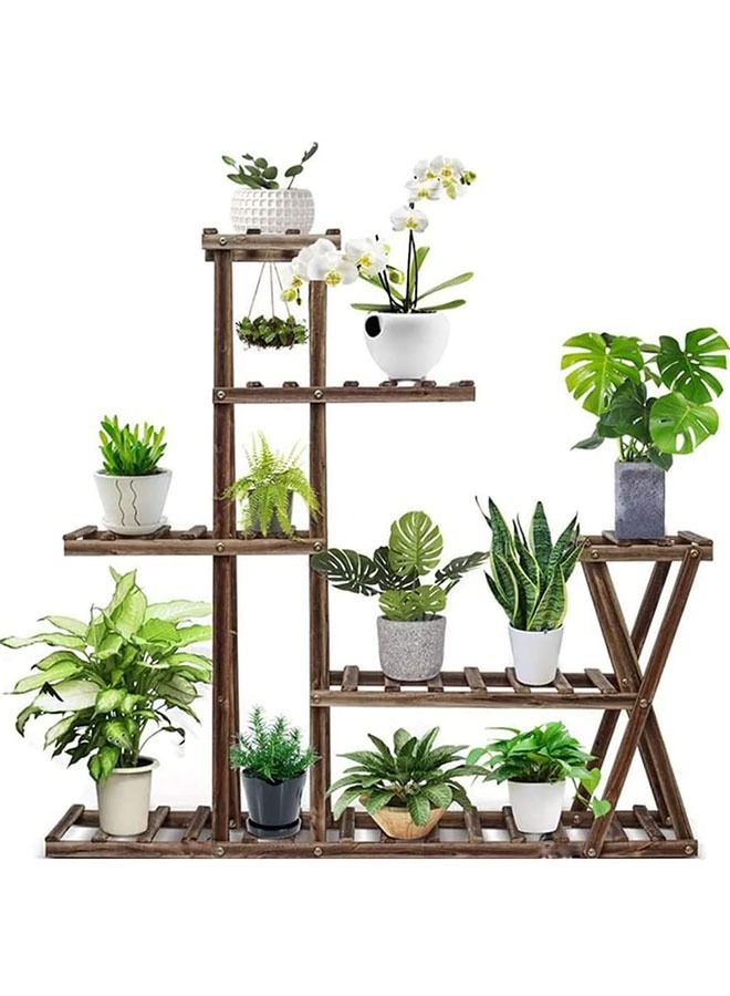 GoldenLike  حامل زهور متعدد الطبقات رف خشبي لأحواض الغراس حامل للأواني الخارجية في الحديقة والفناء والشرفة وديكور غرفة المعيشة - Image 1