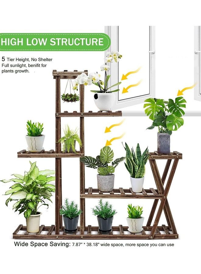 GoldenLike  حامل زهور متعدد الطبقات رف خشبي لأحواض الغراس حامل للأواني الخارجية في الحديقة والفناء والشرفة وديكور غرفة المعيشة - Image 2
