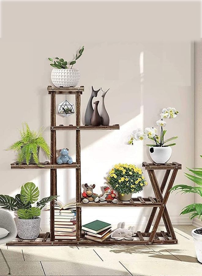 GoldenLike  حامل زهور متعدد الطبقات رف خشبي لأحواض الغراس حامل للأواني الخارجية في الحديقة والفناء والشرفة وديكور غرفة المعيشة - Image 4