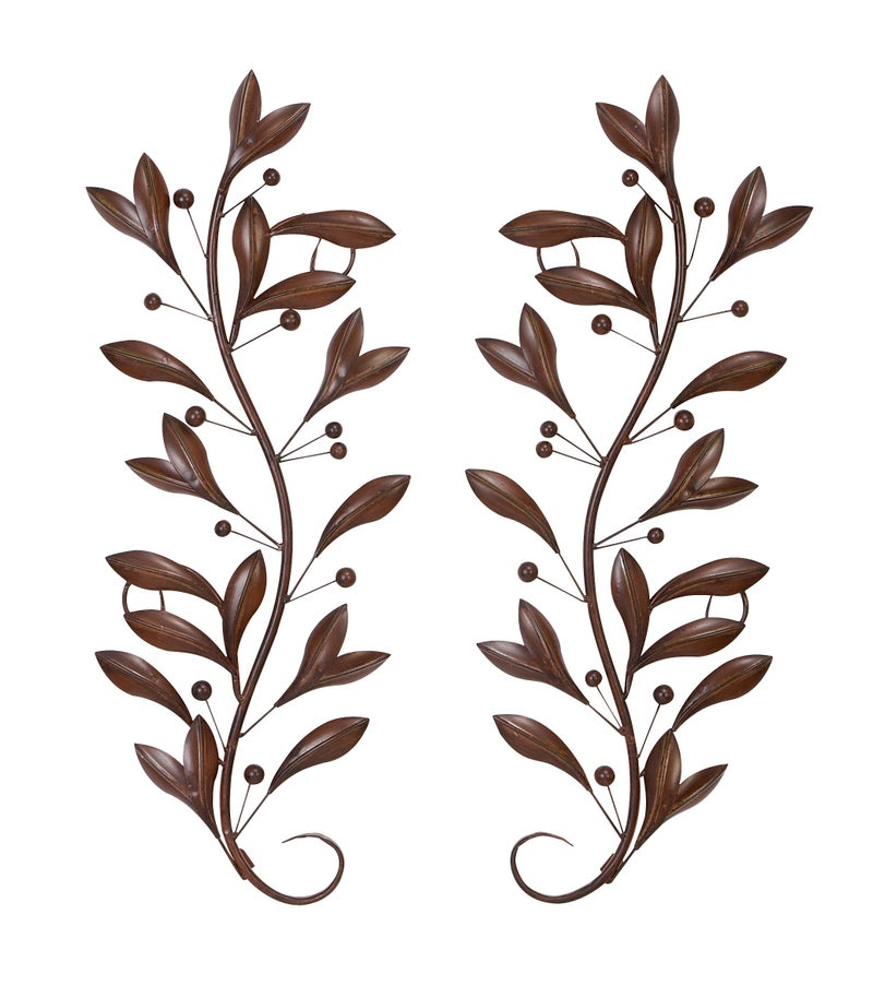 Deco 79 Metal Leaf Home Wall Decor Vine Wall Sculpture Set of 2 Wall Art 16W 36H Brown