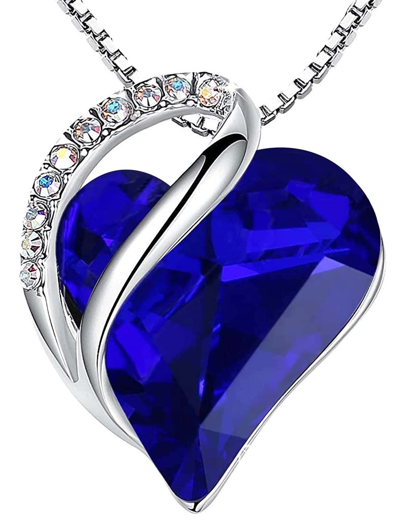 Leafael Necklaces for Women, Infinity Love Birthstone Heart Pendant with Sapphire Blue Crystal for September, Birthday Jewelry Gifts for Her, Mom, and Wife, Silver Plated, 18 plus 2 inch Chain - Image 1