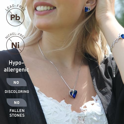 Leafael Necklaces for Women, Infinity Love Birthstone Heart Pendant with Sapphire Blue Crystal for September, Birthday Jewelry Gifts for Her, Mom, and Wife, Silver Plated, 18 plus 2 inch Chain - Image 2