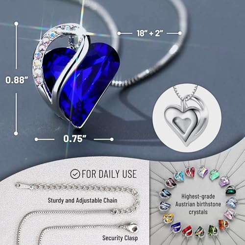 Leafael Necklaces for Women, Infinity Love Birthstone Heart Pendant with Sapphire Blue Crystal for September, Birthday Jewelry Gifts for Her, Mom, and Wife, Silver Plated, 18 plus 2 inch Chain - Image 3