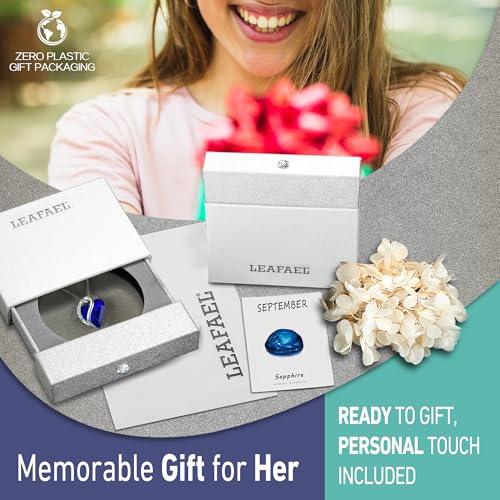 Leafael Necklaces for Women, Infinity Love Birthstone Heart Pendant with Sapphire Blue Crystal for September, Birthday Jewelry Gifts for Her, Mom, and Wife, Silver Plated, 18 plus 2 inch Chain - Image 5