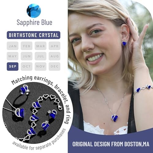 Leafael Necklaces for Women, Infinity Love Birthstone Heart Pendant with Sapphire Blue Crystal for September, Birthday Jewelry Gifts for Her, Mom, and Wife, Silver Plated, 18 plus 2 inch Chain - Image 4