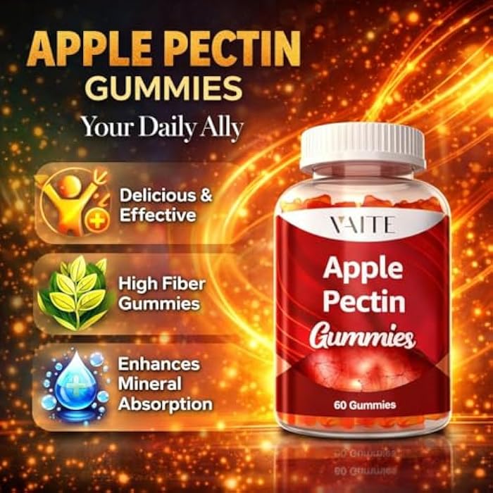 VAITE Apple Pectin Gummies - High-Fiber Supplement with 2000mg Natural Cholesterol Lower Support, Promotes Digestive Wellness & Stomach Comfort, Non-GMO & Gluten Free Herbal Supplements - 60 Vegan Gummy - Image 2