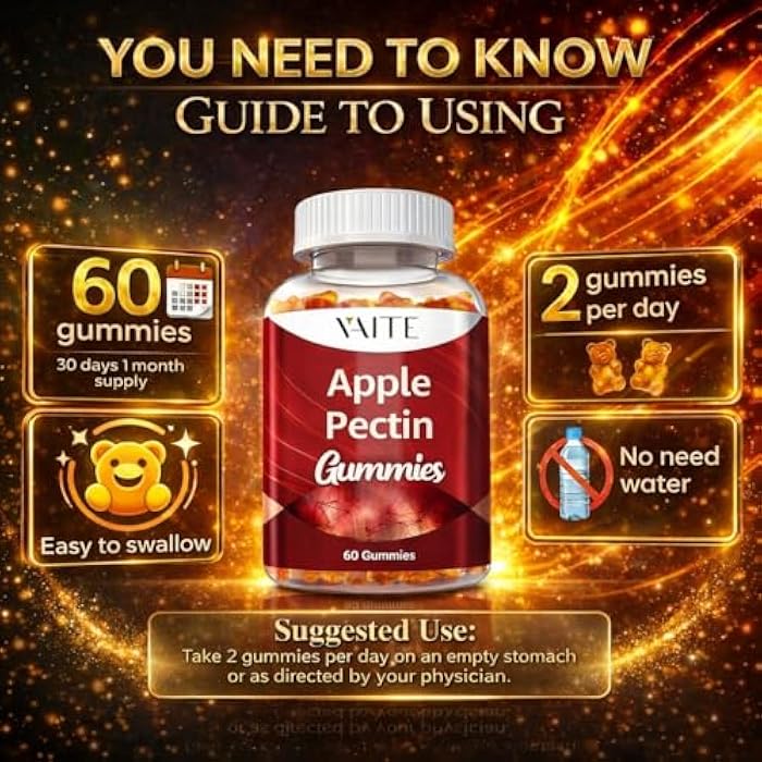 VAITE Apple Pectin Gummies - High-Fiber Supplement with 2000mg Natural Cholesterol Lower Support, Promotes Digestive Wellness & Stomach Comfort, Non-GMO & Gluten Free Herbal Supplements - 60 Vegan Gummy - Image 4