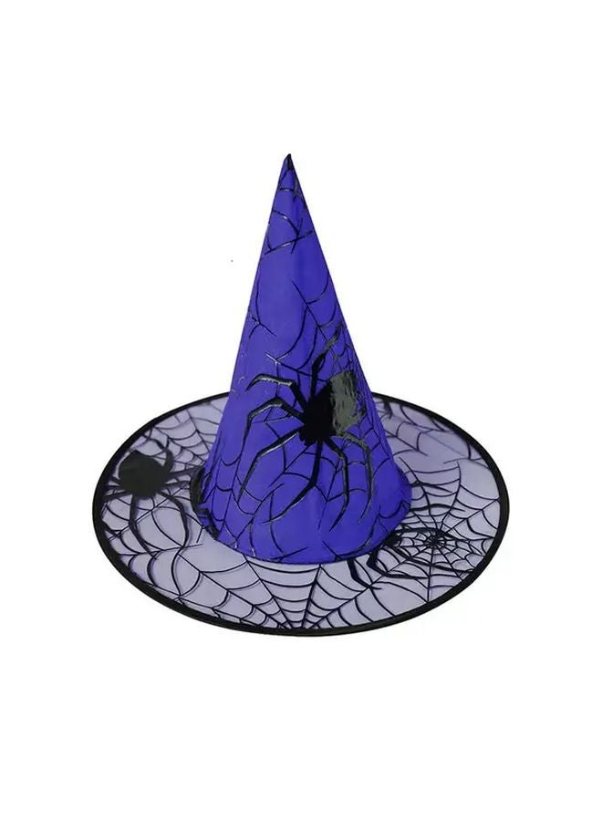 Blue Halloween Witch Hat With Spider Web Design For Adult Costume Party - Image 1