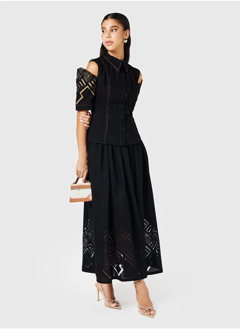 Threadz by Ajooni Cold Shoulder Burnout Dress