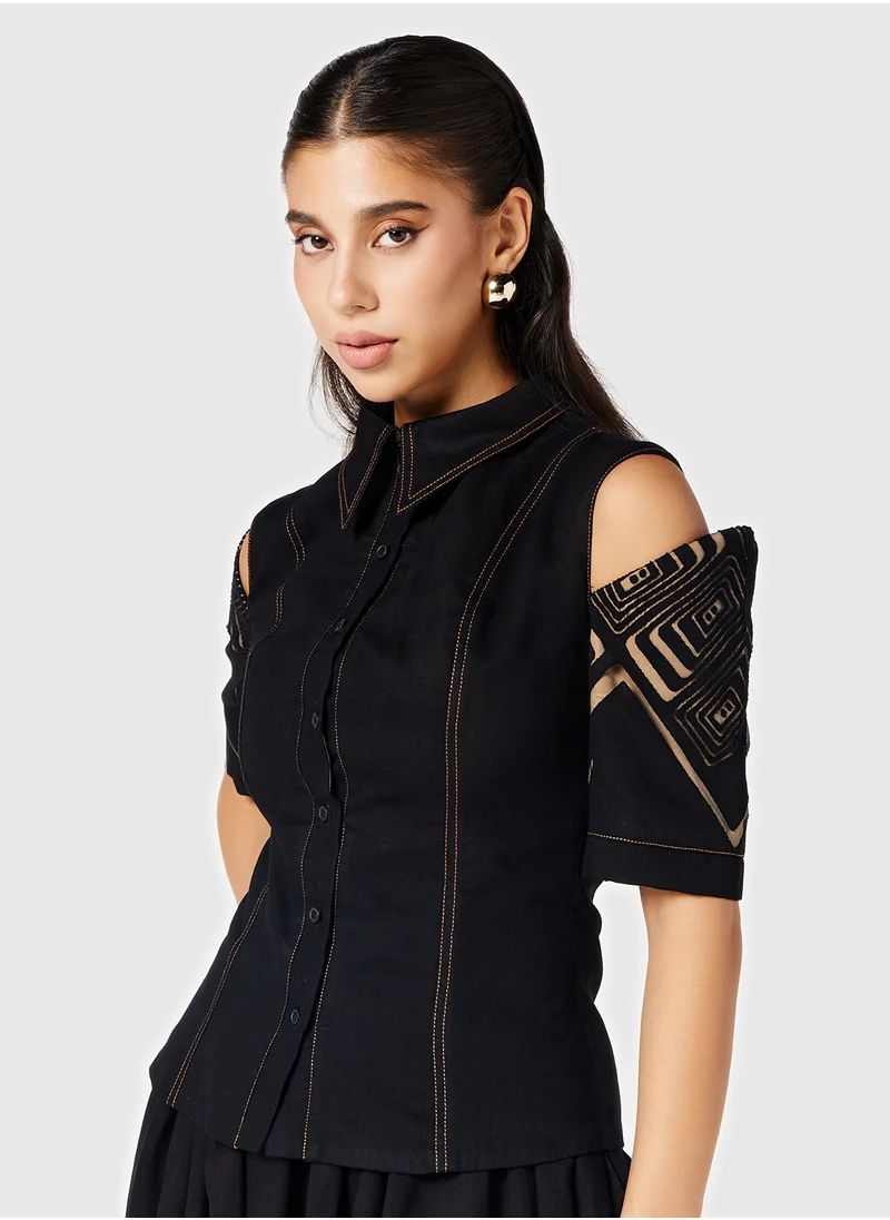 Threadz by Ajooni Cold Shoulder Burnout Dress