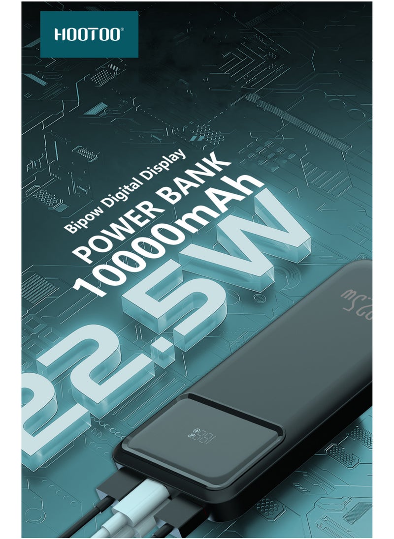 باور بنك بيبو بسعة 10000mAh وشاشة عرض نسبة الشحن بمفذين USB و منفذ تايب سي PD يدعم الشحن السريع بقوة 22.5 واط-باللون الاسود من هوتو
