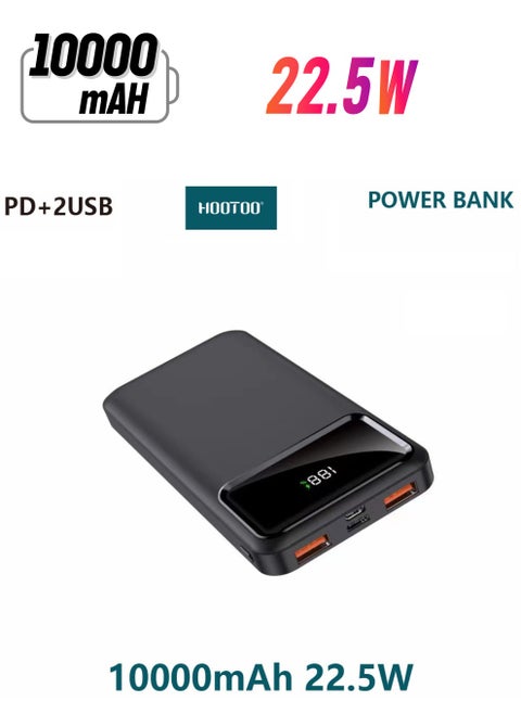 باور بنك بيبو بسعة 10000mAh وشاشة عرض نسبة الشحن بمفذين USB و منفذ تايب سي PD يدعم الشحن السريع بقوة 22.5 واط-باللون الاسود من هوتو