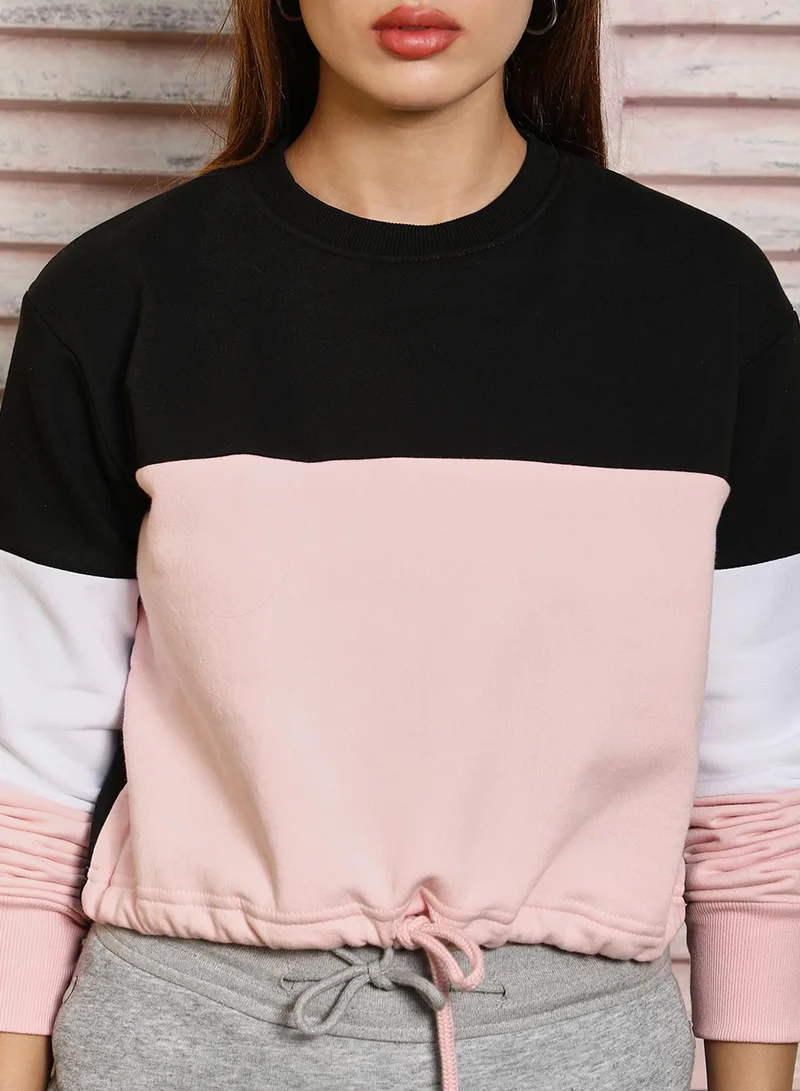 كامبوس سوترا Women's Baby Pink & Onyx Black Contrast Panel Sweatshirt