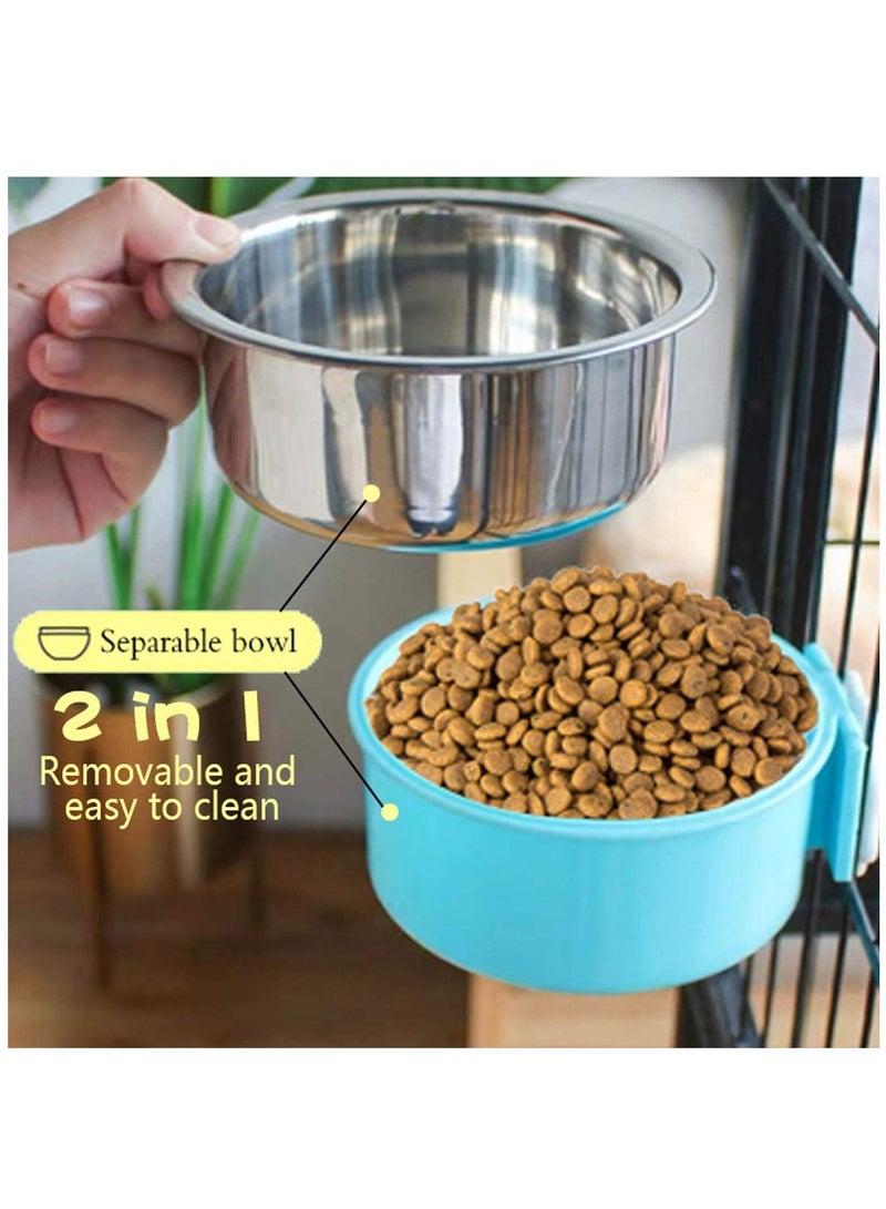 KASTWAVE 2 Pack Crate Dog Bowl, Removable Stainless Steel Water Food Feeder Bows Cage Coop Cup for Cat Puppy Bird Pets for Puppy - Image 2