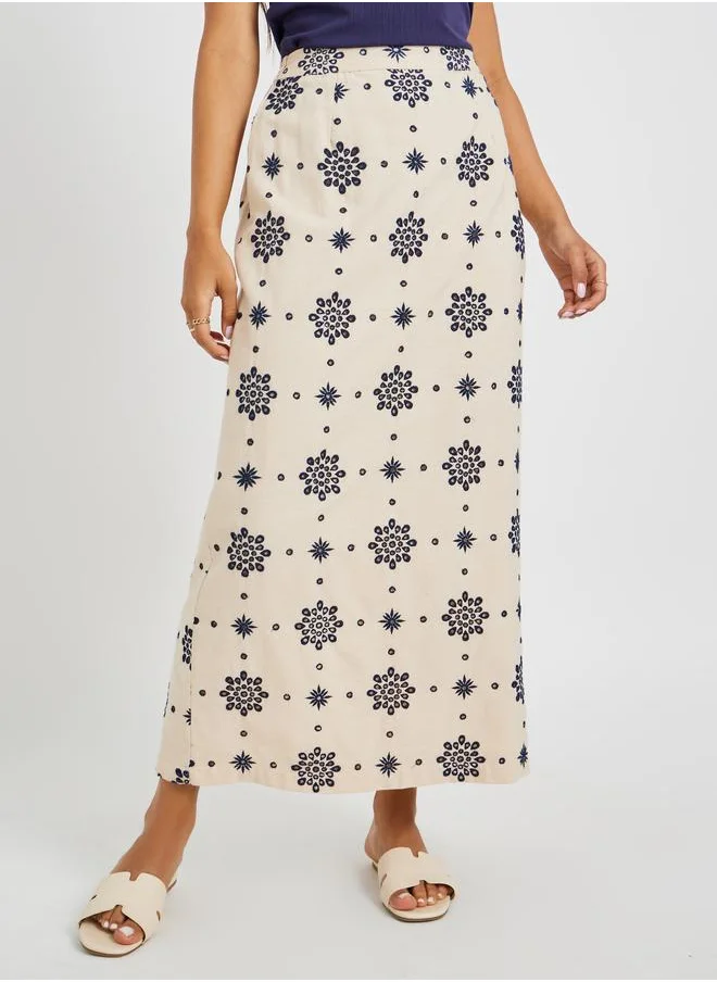 ستايلي Styli Schiffli Elastic Waistband A-Line Skirt
